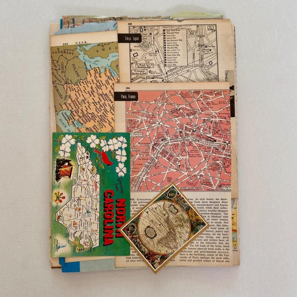 30 Piece Pack of Antique and Vintage Maps Junk Journal World Maps, Nat Geo